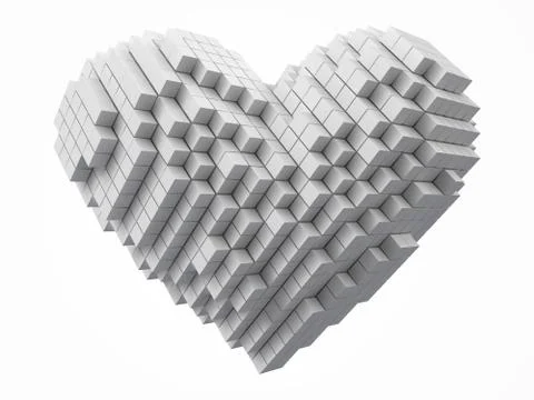 Heart shaped data block. made with cubes. 3d pixel style vector illustration. Stock Illustration