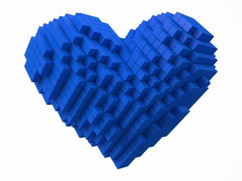 Heart shaped data block. made with blue cubes. 3d pixel style vector Stock Illustration
