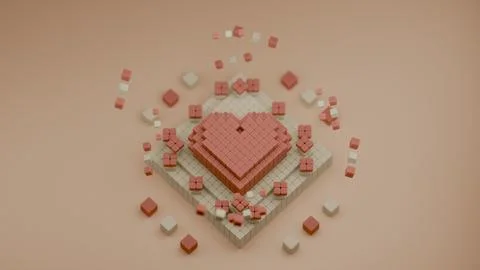 Heart shaped data block made with cubes. 3d pixel style vector illustration.. Illustrazione stock