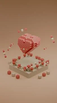 Heart shaped data block made with cubes. 3d pixel style vector illustration.. Illustrazione stock