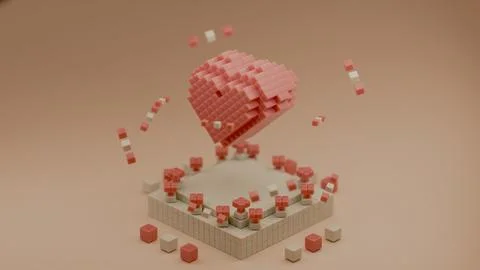 Heart shaped data block made with cubes. 3d pixel style vector illustration.. Illustrazione stock