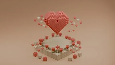 Heart shaped data block made with cubes. 3d pixel style vector illustration.. Illustrazione stock