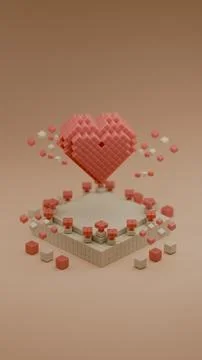 Heart shaped data block made with cubes. 3d pixel style vector illustration.. Illustrazione stock