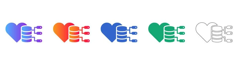Heart Shaped Database Connection Icons 스톡 일러스트