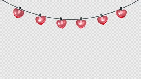 Heart shaped decorative string lights on transparent background Stock Footage 144662591