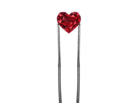 Heart shaped diamond on white background held in diamond tweezers. 3d render Stock Illustration
