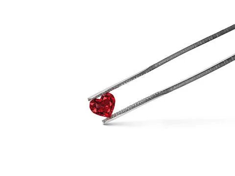 Heart shaped diamond on white background held in diamond tweezers. 3d render Stock Illustration