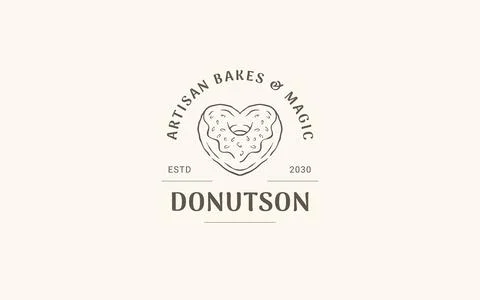Heart Shaped Donut Artisan Bakery Logo Vector Template For Small Shop Stock Illustration