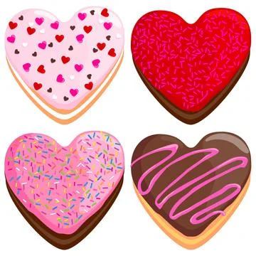 Heart shaped donuts. Vector illustration collection. Ilustração Stock