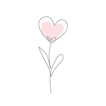 Heart shaped doodle flower. Continuous line drawing cartoon vector illustration Stock Illustration