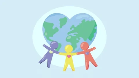 Heart shaped earth globe with diverse people holding hands in unity animati.. Stock Footage 334090268