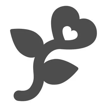 Heart shaped flower with leaves solid icon, dating concept, romantic flower 스톡 일러스트