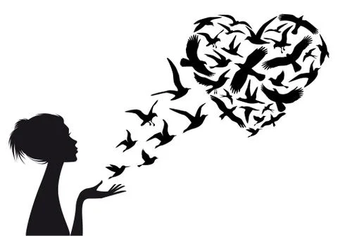 Heart shaped  flying birds, vector Stock Illustration