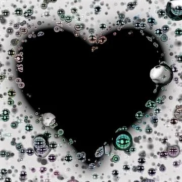 Heart shaped foam bubbles isolated on black with clipping path texture and ba Stock Illustration