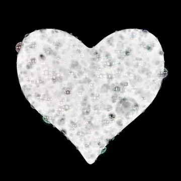 Heart shaped foam bubbles isolated on black with clipping path texture and ba Stock Illustration