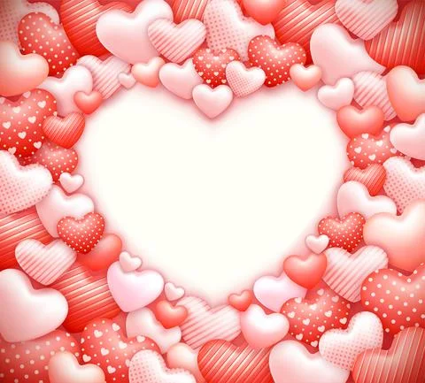 Heart Shaped Frame. Realistic 3D Colorful Red and White Romantic Valentine He Stock-Illustration