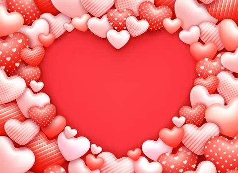 Heart Shaped Frame. Realistic 3D Romantic Valentine Hearts Background Stock Illustration