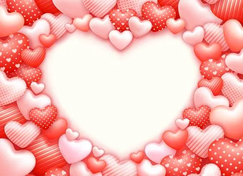 Heart Shaped Frame. Realistic 3D Colorful Red and White Romantic Valentine He Stock Illustration