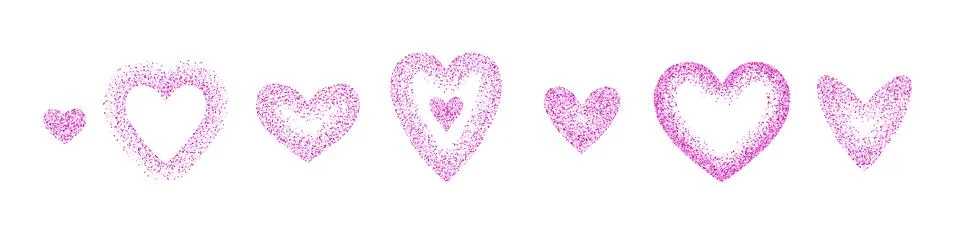 Heart shaped frames set, wreath of little pink round confetti isolated on Stock Illustration