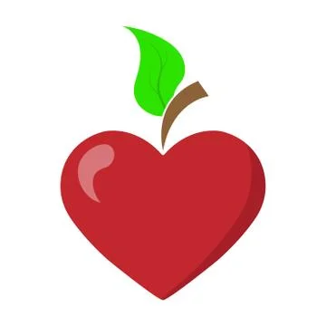 Heart shaped fruit with leaf, flat design Stock Illustration