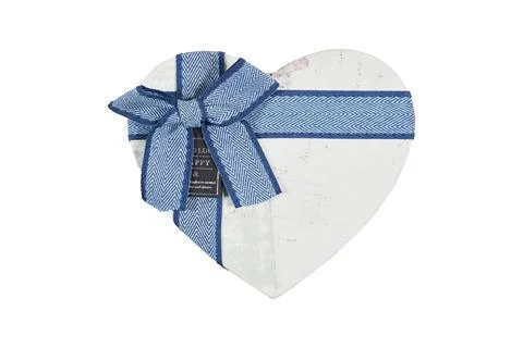 Heart Shaped Gift Box with Blue Ribbon Bow Romantic Valentine Present Packaging  Stock Photos