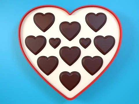Heart shaped gift box having chocolates. 3D. Illustrazione stock