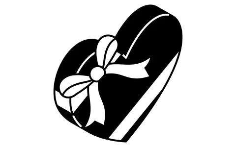 Heart Shaped Gift Box Isometric Line Drawing Illustration of a Wrapped Pres.. Stock Illustration
