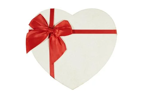 Heart-Shaped Gift Box With Red Ribbon Bow for Valentine Present and Romantic Gif Stock Photos