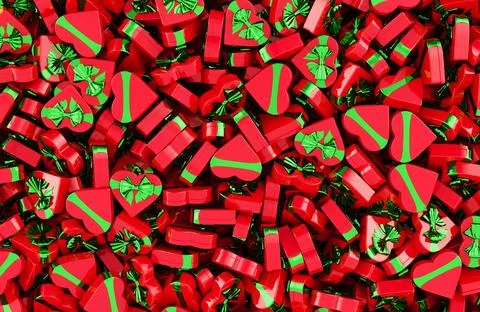 Heart Shaped Gift Boxes background, wallpaper. 3D rendering Stock Illustration