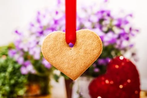 Heart shaped ginger cookie Stock Photos
