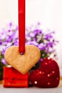 Heart shaped ginger cookie Stock Photos