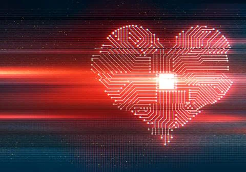 Heart shaped, glitched cpu processor Illustrazione stock