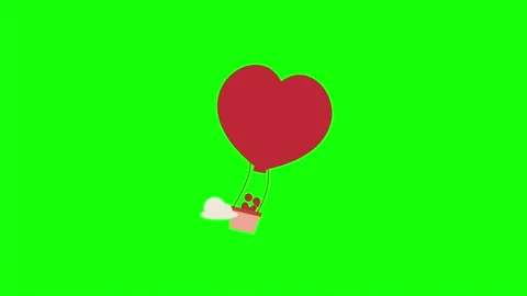 Heart shaped hot air balloon animation loop on green screen Stock Footage 314205997