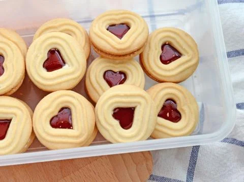Heart shaped jam cookie Stock Photos