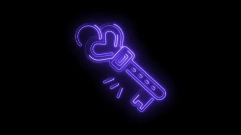 Heart shaped key with a neon glow for love and security concepts animation Stock Footage 345991387