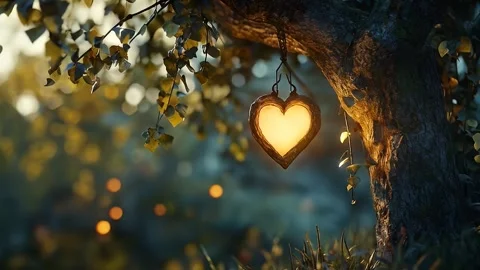 Heart-Shaped Lantern in a Tree Stock Footage 306432926