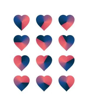 Heart shaped loading sequences ranging from blue hues to pink hues gradient Stock Illustration