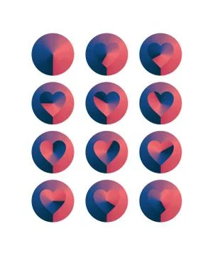 Heart shaped loading sequences ranging from blue hues to pink hues gradient Stock Illustration