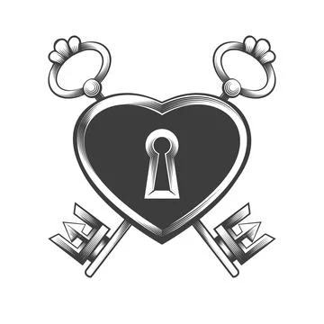 Heart Shaped Lock with Two Keys Tattoo Stock Illustration