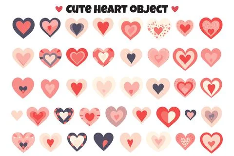 Heart shaped logos and objects in cute style Stock Illustration