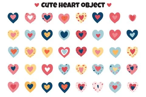 Heart shaped logos and objects in cute style Stock Illustration