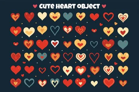 Heart shaped logos and objects in cute style Stock Illustration