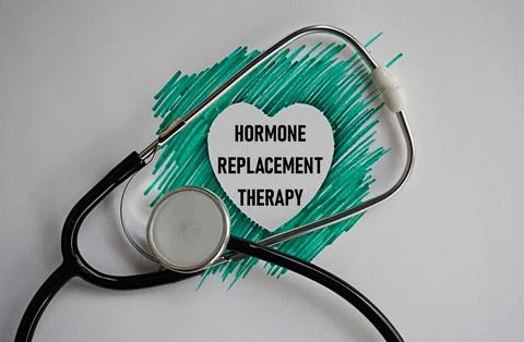 Heart-shaped marker scribble with the words hormone replacement therapy Stock Photos