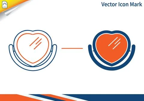 Heart shaped mirror reflection vector icon in line and filled. Ilustración de archivo