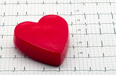 Heart-shaped object on EKG graph paper, health and medical concepts. Stock Photos