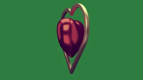 A heart shaped object on green screen and red background flower animated Видео 335122211