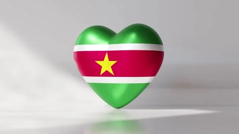 A heart shaped object rotates in three dimensions, displaying flag of Suriname Stock Footage 333561101