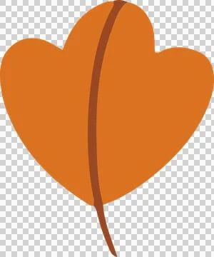 Heart-shaped orange leaf is floating in flat design, featuring brown vein on Stock Illustration