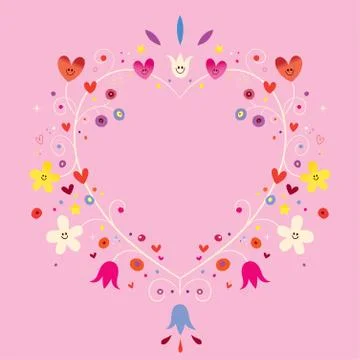 Heart shaped ornamental decorative frame with flowers Stock Illustration
