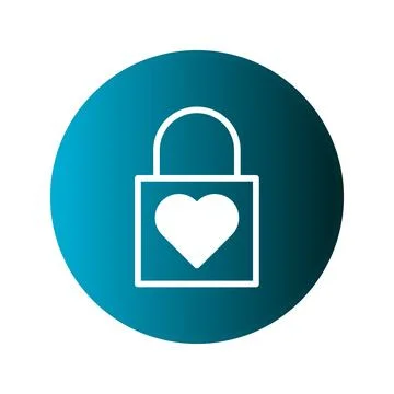 Heart shaped padlock on a blue gradient circle background symbolizing love .. Illustrazione stock
